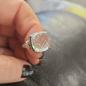 What a beauty! BIG ATR 18k Sterling Prasiolite Diamond Ring Sz 6 Green Quartz!